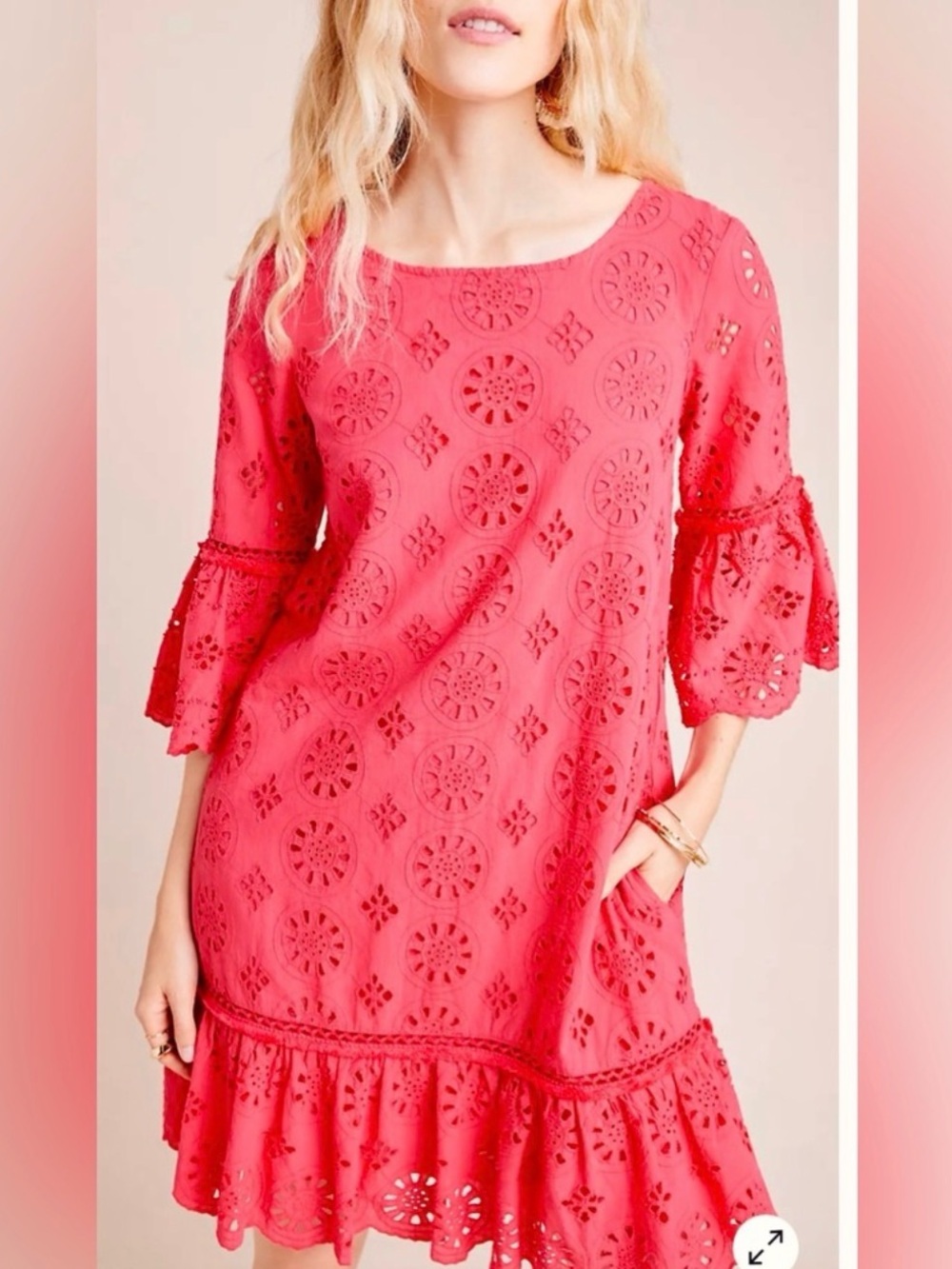 ANTHROPOLOGIE Dani eyelet lace long sleeve autumn wedding guest shift dress 8